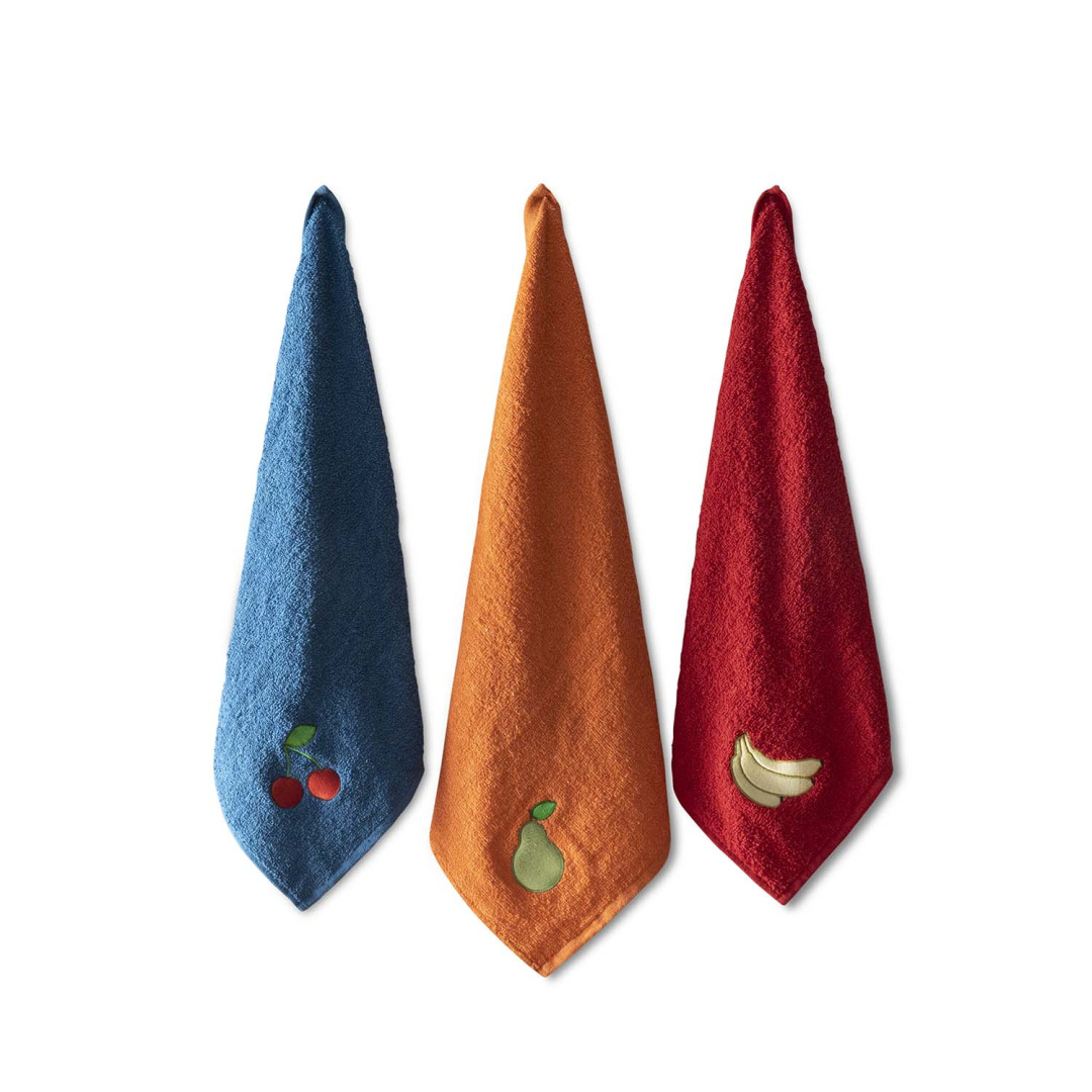 PAÑOS COCINA MILCOLORS BORDADO COLORES: ROJO-AZUL-NARANJA Pack 3 ud